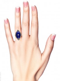 Georgian Royal Blue Enamel ​& Diamond Navette Shaped Ring