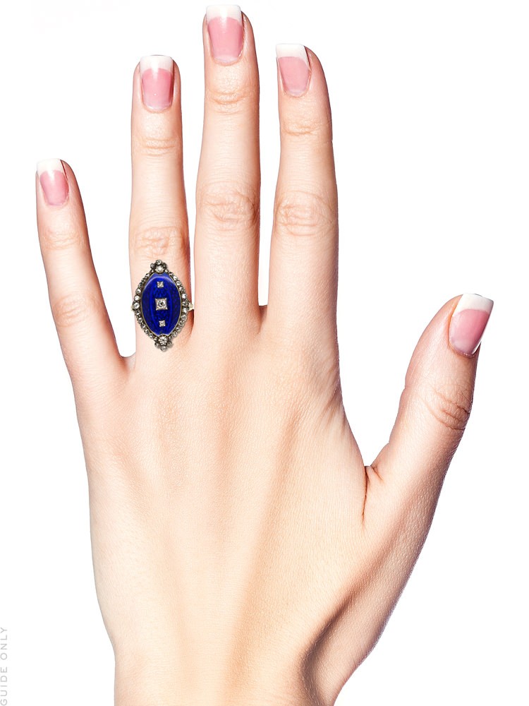 Georgian Royal Blue Enamel ​& Diamond Navette Shaped Ring