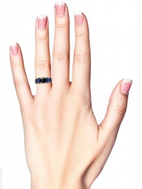 Victorian 18ct Gold, Carved Half Hoop Five Stone Burma Sapphire Ring