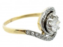 Art Nouveau 18ct Gold, Platinum ​& Diamond Swirly Ring