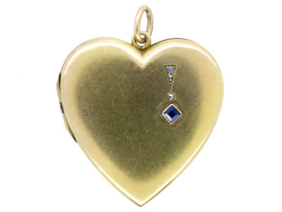 Edwardian 15ct Gold Heart locket With Sapphire & Diamond Detail