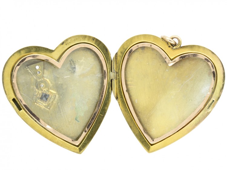 Edwardian 15ct Gold Heart locket With Sapphire & Diamond Detail