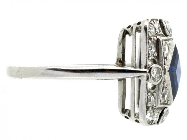Art Deco Platinum ​& Natural Burmese Square Sapphire Ring