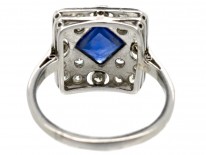 Art Deco Platinum ​& Natural Burmese Square Sapphire Ring