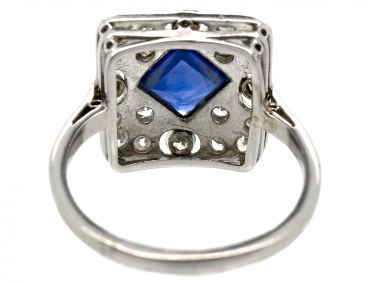 Art Deco Platinum ​& Natural Burmese Square Sapphire Ring