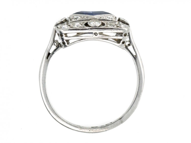 Art Deco Platinum ​& Natural Burmese Square Sapphire Ring