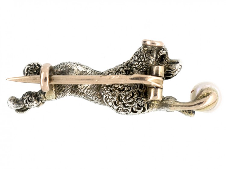 Victorian Diamond Poodle Chasing Ball Novelty Brooch