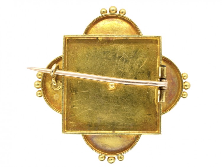 Victorian 18ct Gold Cannetille Work Brooch Set With Rubies & Natural Pearls