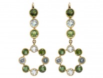 Edwardian 18ct Gold Peridot & Aquamarine Drop Earrings