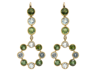 Edwardian 18ct Gold Peridot & Aquamarine Drop Earrings