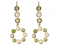 Edwardian 18ct Gold Peridot & Aquamarine Drop Earrings