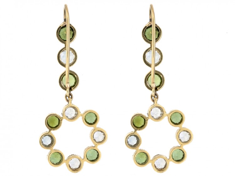 Edwardian 18ct Gold Peridot & Aquamarine Drop Earrings