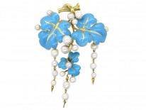 Victorian 18ct Gold, Turquoise Enamel & Pearls Brooch