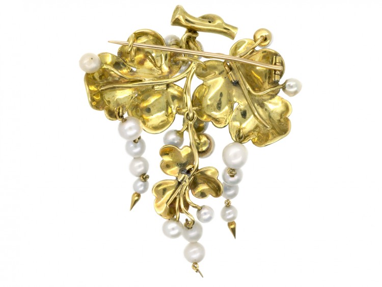 Victorian 18ct Gold, Turquoise Enamel & Pearls Brooch