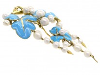 Victorian 18ct Gold, Turquoise Enamel & Pearls Brooch