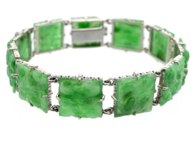Carved Natural Jade Plaque Bracelet
