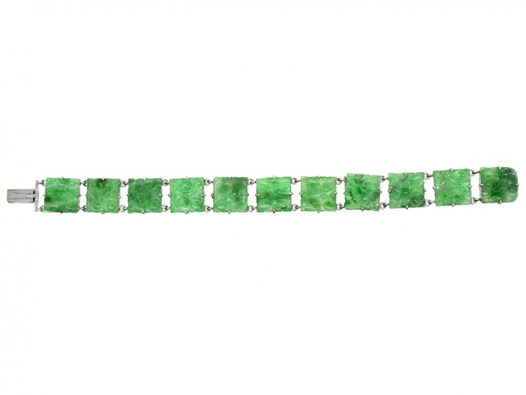Carved Natural Jade Plaque Bracelet