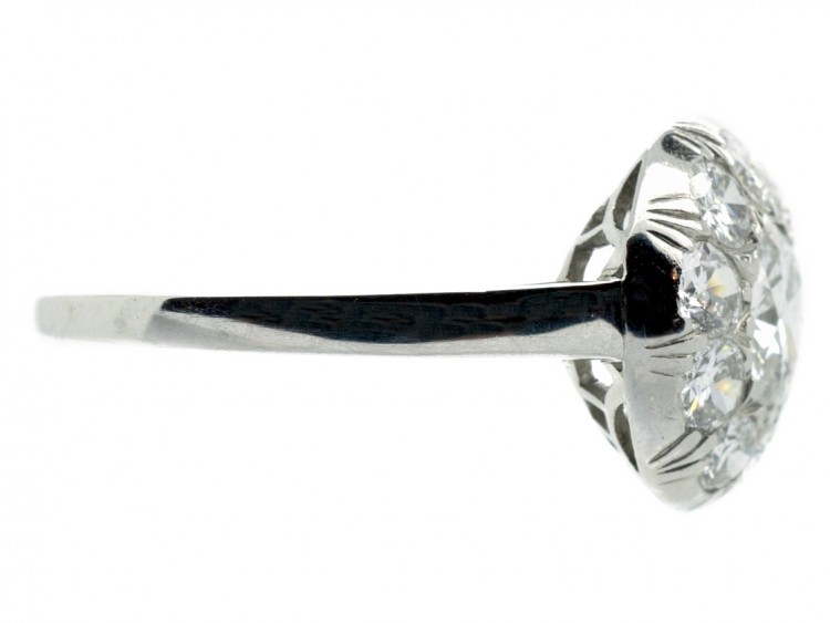 Art Deco Diamond Cluster Platinum Bombé Ring