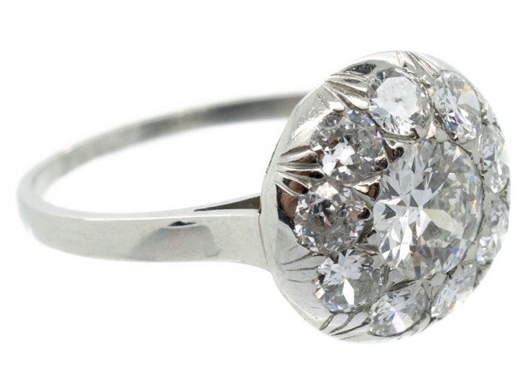Art Deco Diamond Cluster Platinum Bombé Ring
