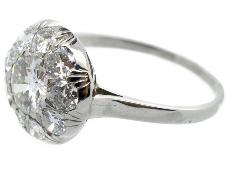 Art Deco Diamond Cluster Platinum Bombé Ring