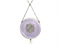 Edwardian Pale Mauve Enamel, Diamond & Pearl Pendant On Platinum Chain