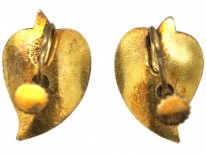 Silver Gilt ​& Blue Enamel Leaf Earrings by Hans Myhre