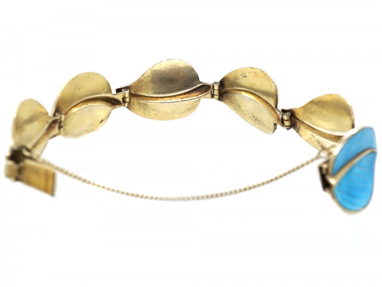 Silver Gilt ​& Blue Enamel Leaf Bracelet by Hans Myhre