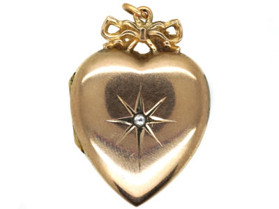 Edwardian 9ct Gold Heart Locket Set With a Rose Diamond