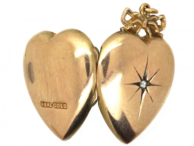 Edwardian 9ct Gold Heart Locket Set With a Rose Diamond