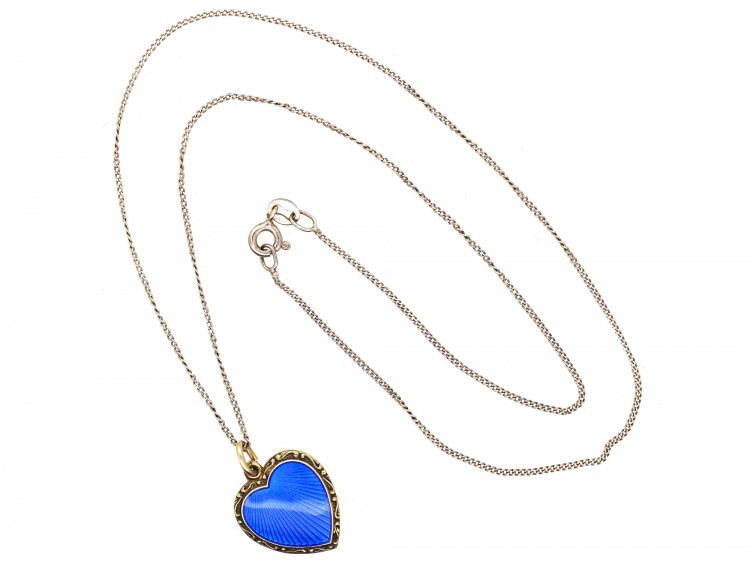 Silver Gilt ​& Blue Enamel Heart Pendant on Chain