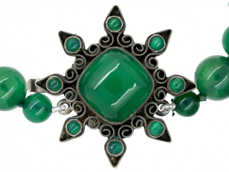 Green Chalcedony & Silver Necklace Attributed to Sybil Dunlop