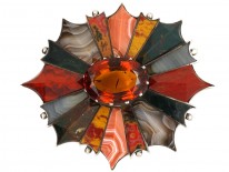 Large Victorian Silver Scottish Agate & Citrine Brooch