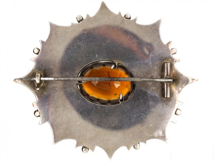 Large Victorian Silver Scottish Agate & Citrine Brooch