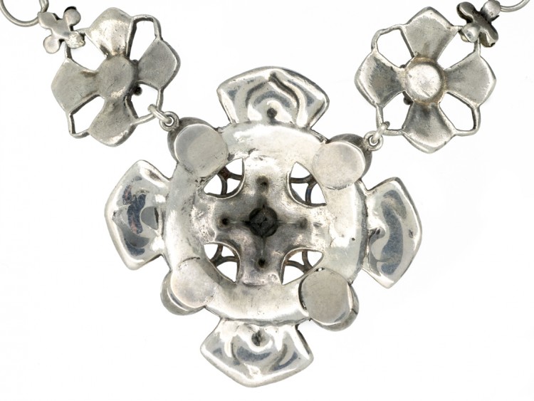 Silver, Blister Pearl & Enamel Art Nouveau Necklace Attributed to Liberty