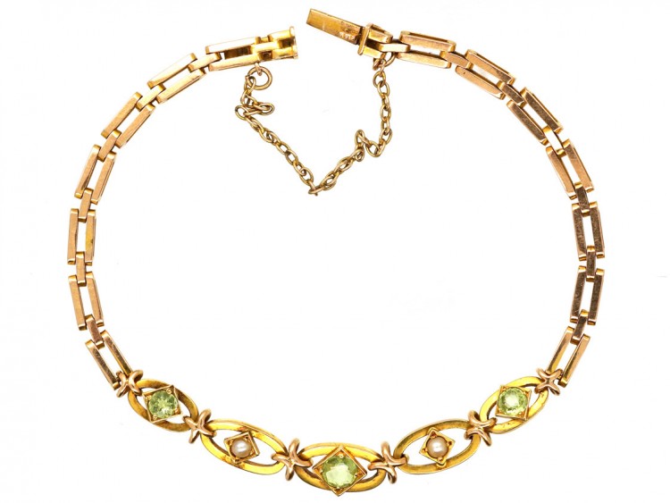 Edwardian Peridot ​& Pearl 15ct Gold Bracelet