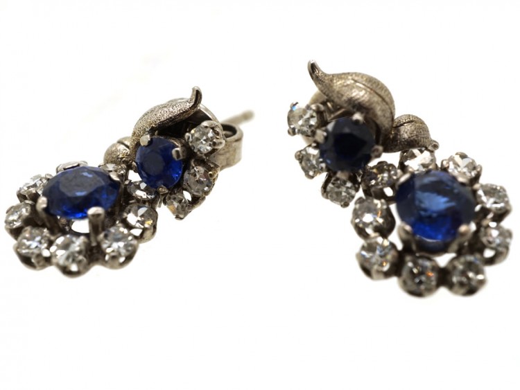 Sapphire & Diamond Drop Cluster Earrings