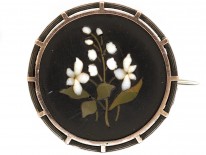 Victorian Pietra Dura Silver ​& Gold Round Brooch