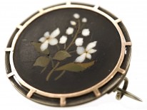 Victorian Pietra Dura Silver ​& Gold Round Brooch