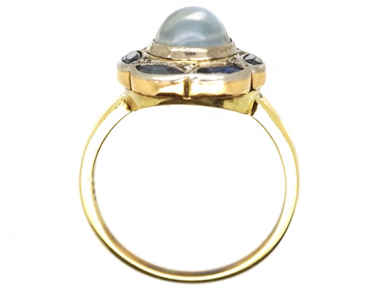 Art Deco 14ct Gold, Sapphire, Rose Diamond & Moonstone Ring