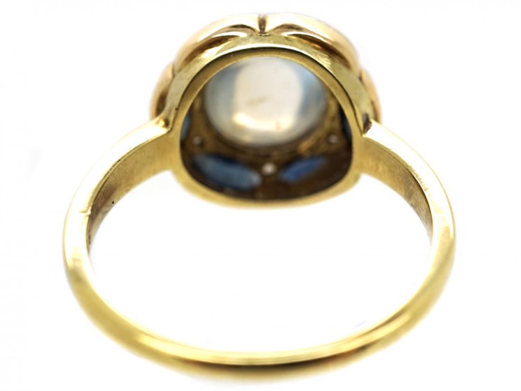 Art Deco 14ct Gold, Sapphire, Rose Diamond & Moonstone Ring