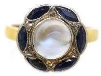 Art Deco 14ct Gold, Sapphire, Rose Diamond & Moonstone Ring
