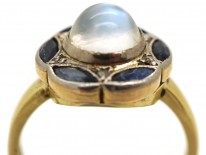Art Deco 14ct Gold, Sapphire, Rose Diamond & Moonstone Ring