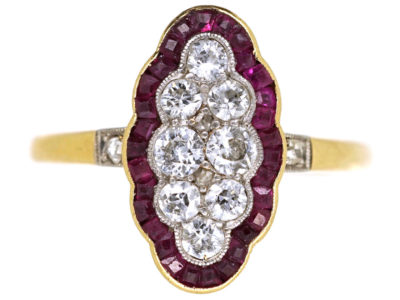Art Deco 18ct Gold, Platinum, Ruby & Diamond Scallop Design Ring Art Deco 18ct Gold, Platinum, Ruby & Diamond Scallop Design Ring