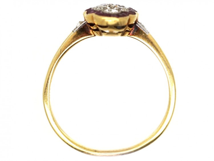 Art Deco 18ct Gold, Platinum, Ruby ​& Diamond Scallop Design Ring