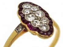 Art Deco 18ct Gold, Platinum, Ruby ​& Diamond Scallop Design Ring