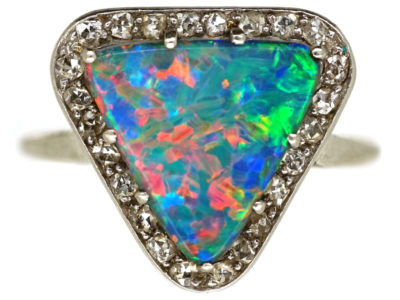 Art Deco Opal Doublet ​& Rose Diamond Triangular Shaped Ring