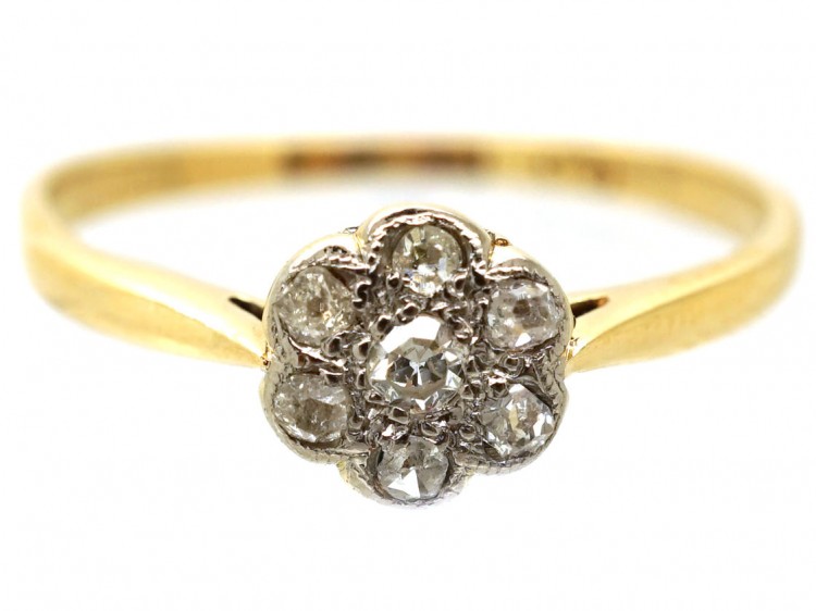 Edwardian 18ct Gold, Platinum ​& Diamond Cluster Ring