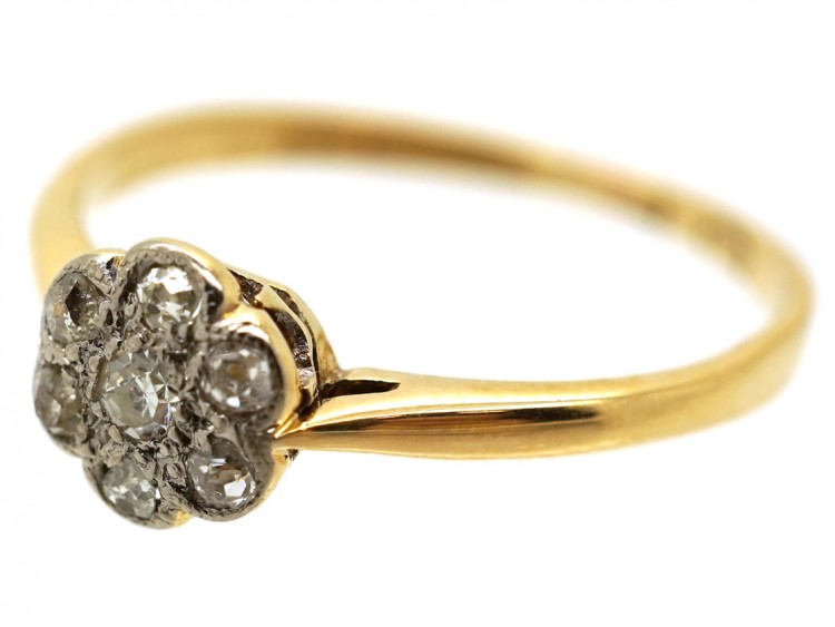 Edwardian 18ct Gold, Platinum ​& Diamond Cluster Ring