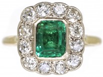 18ct Gold ​& Platinum, Columbian Emerald ​& Diamond Rectangular Ring
