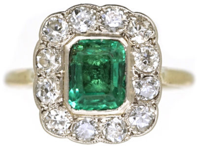 18ct Gold ​& Platinum, Columbian Emerald ​& Diamond Rectangular Ring